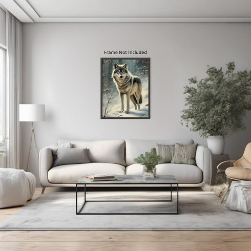 Posterizer 1 pcs-gray wolf in snowy wintery nature-oil painting style -8-Art for Animal Lovers-Landscape & Nature Art-Decor for Home & Office- unf...