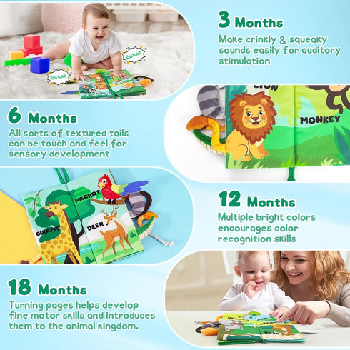 Baby Books 0-6 Months - Baby Boys Girls Shower Gifts - Tummy Time Baby Toys 0-6 6-12 Months - Crinkle Cloth Book - Infant Toys - Newborn Books - T...