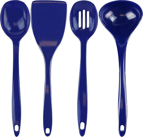 Reston Lloyd 100% Melamine Kitchen Utensil Set, Non Scratching Ladle, Spoon, Slotted Spoon & Spatula, Easy To Hold, Set of 4, Indigo...
