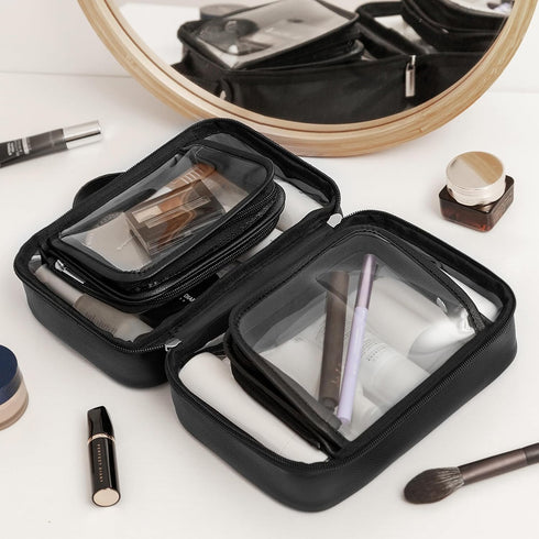 GRANNY SAYS TSA Approved Toiletry Bag, Clear Makeup Bag, Travel Toiletry Bag for Women, Leather Travel Cosmetic Bag, Portable PVC Waterproof Bag, ...