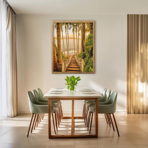 Posterizer 1 pcs-serene coastal scene with tall palm trees and stairway 3-Landscape & Nature Art-Coastal & Nautical Art-Decor for Home & Office- u...