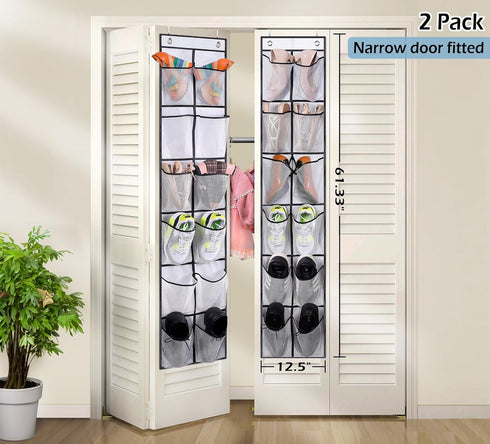 MISSLO Over The Door Shoe Organizer 12 Large Mesh Pockets Hanging Narrow Closet Door, White, 2 Pack...