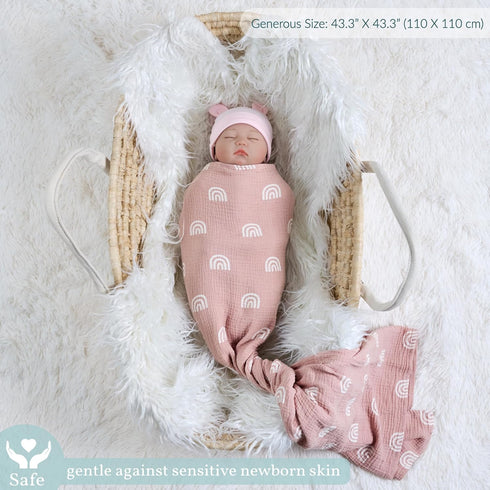 Meracorallo Muslin Swaddle Blanket, 100% Organic Cotton Receiving Blanket Soft and Breathable Swaddle Wrap for Baby Boys and Girls, Rainbow...
