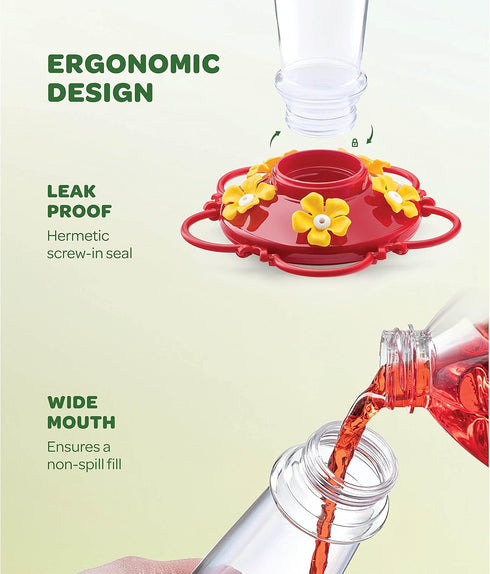 Hummingbird Feeder 10 oz. Plastic Hummingbird Feeders for Outdoors, with Built-in Ant Guard - Circular Perch with 5 Feeding Ports - Wide Mouth for...