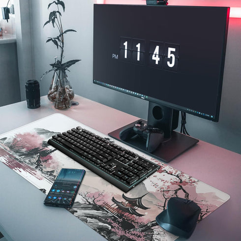 Watercolor Cherry Blossom Large Gaming Mouse Pad,Mouse Pad Gaming 31.5 x 11.8 in Mouse Mat Desk Pad,Large Desk Mat,Extended Keyboard Mousepad with...
