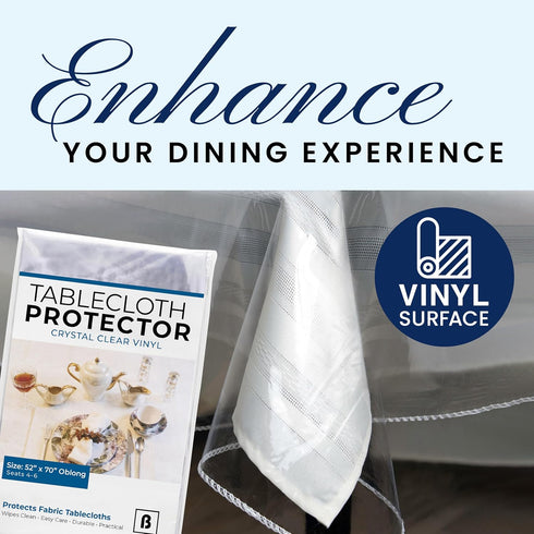 BRODER MFG. INC. Tablecloth Protector Crystal Clear Vinyl (52"x70" Oblong) | Thick, Durable Clear Table/Tablecloth Protector | Perfect for Parties...