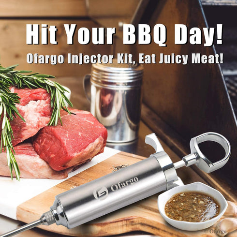 304-Stainless Steel Meat Injector Syringe Kit with 4 Marinade Needles for BBQ Grill Smoker, 2-oz Large Capacity, Both Paper User Manual and E-Book...