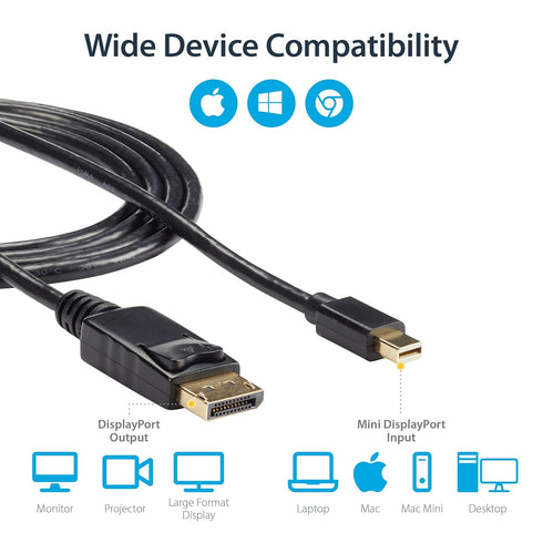 StarTech.com 3 ft Mini DisplayPort to DisplayPort 1.2 Adapter Cable M/M - DisplayPort 4k with HBR2 support - 3 feet Mini DP to DP Cable (MDP2DPMM3...