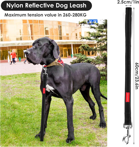 Short Dog Leash with Padded Handle, Double Webbing Nylon Reflective Pet Leashes Pet Leash for Walking Training (Black)...