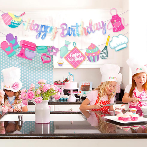 Baking Birthday Party Banner Little Bakers Birthday Decoration Macaron Party Banners Baking Birthday Party Decoration for Girls Cooking Baby Showe...