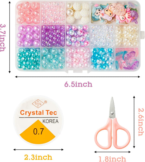 OSNIE Mermaid DIY Bead Jewelry Making Kit for Kids Girls with Jellyfish Shark Heart Starfish Shell Sailboat Pearl Charms Beads for Bracelets Rings...