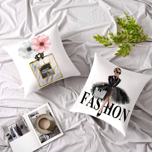 Black White Decorative Pillow Covers 18X18 Bedroom Throw Pillow Covers Pink Fashion Girls Gold Perfume Cute Sofa Couch Decorative Square Pillow Co...