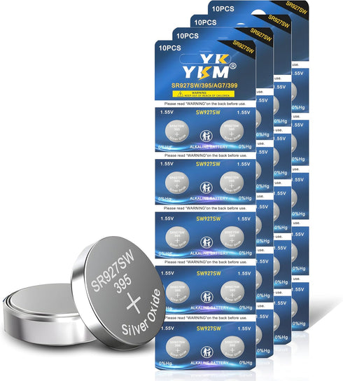 40 Pack 395 399 SR927SW LR927 AG7 1.55V Silver Oxide Battery for LED Light Calculator Watch Battery Long Lasting Button Batteries...