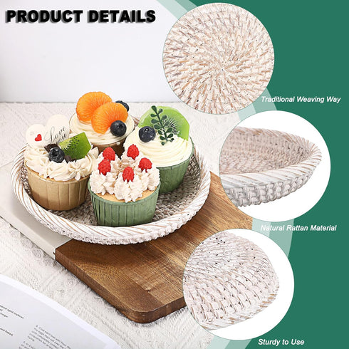Hipiwe Small Key Basket Bowl for Entryway 7.6" Round Woven Wicker Basket Fruit Serving Tray Woven Basket Wall Decor, Rattan Organizer Basket for K...