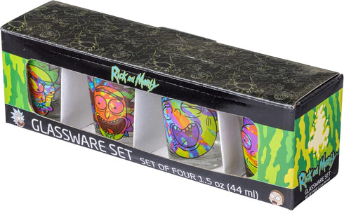Silver Buffalo Rick and Morty Colorful Abstract Faces 4 Pack Mini Glass Set, 1.5 Ounces...