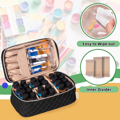 Teamoy Acrylic Paint Organizer Holds 24 Bottles of 2 fl.oz Acrylic Paint, Paint Brush Storage Bag for Art Brush and Craft Supply, Black...