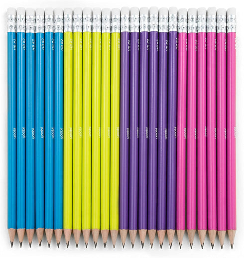 Yoobi No. 2 Pencils, Pre-sharpened in Bright Colors, Pink, Purple, Blue and Yellow Pencils, Fun School Supplies For Kids, Teens and Adults, 24 Pac...