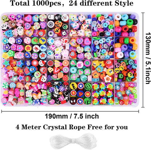 1000PCS Polymer Clay Beads Bracelet Making kit, 24 Style Cute Fun Beads Fruit Flower Animal Cake Butterfly Heart Beads Charms for Jewelry Necklace...
