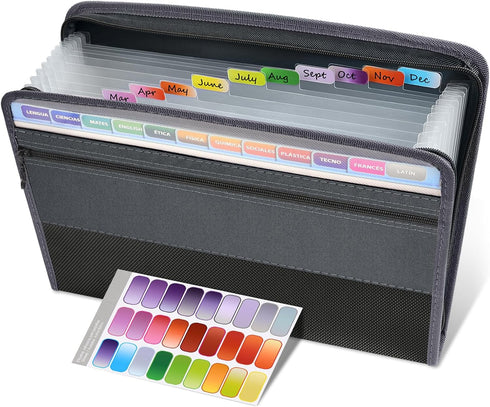 Sooez Accordion File Organizer with Safe Zipper, 12 Pocket Expanding File Folder with Front Pencil Pouch, Portable Monthly Paper Bill Tax Receipt ...