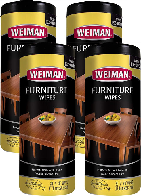 Weiman Wood Cleaner and Polish Wipes - 4 Pack (120 Wipes) - for Furniture to Beautify and Protect No Build-Up Contains Ultra Violet Protection Ple...