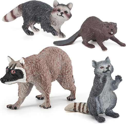 Atralo Service Wildlife Animal Figures Model Playsets 4 PCS Raccoon Beaver Figure Model Toy Desktop Decoration Collection Party Favors Toys for Bo...