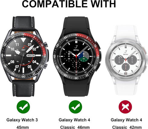 Bezels Compatible Galaxy Watch 3 45mm Bezel, Aluminum Metal Bezel Case Adhesive Cover Anti Scratch Protection Cover for Galaxy Watch 4 Classic 46m...