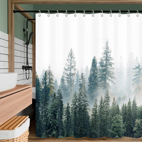 Nature Forest Shower Curtain, Woodland Shower Curtain for Bathroom, Tree Mountain Landscape Plant Decorative Bath Curtain Set with Hooks 60 x 72 I...