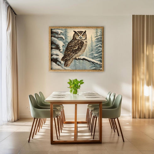 Posterizer 1 pcs-owl in nature-winter snowy scene in oil painting style-7-Art for Animal Lovers-Landscape & Nature Art-Decor for Home & Office- un...