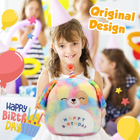 Easfan 12'' Original Rainbow Birthday Dog Plush Pillow Soft Puppy Plush Toy Cute Dog Stuffed Animal Birthday Gifts for Kids Toddlers...