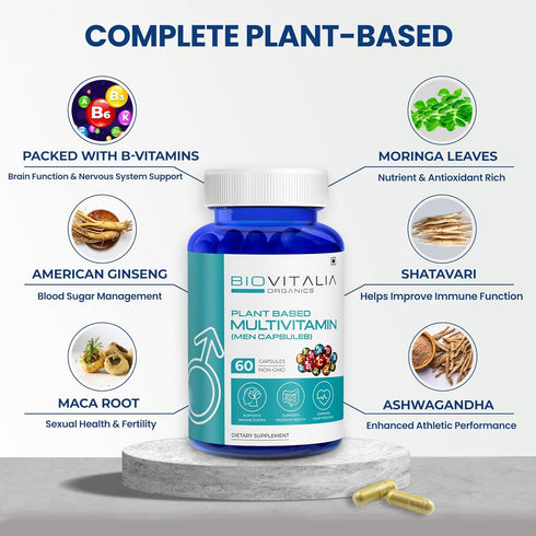 Biovitalia Organic Multivitamin Capsules for Men Promote Body Immunity & Support Healthy Heart Function For Daily Active Energy -Enriched with Ess...