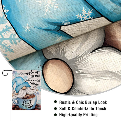 Snuggle Up Gnomies It's Cold Outside Home Decorative Garden Flag Winter Gnome Plaid House Yard Coffee Bean Cup Snowflake Outside Decor, Christmas ...