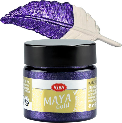 Viva Decor Maya Gold (Violet) 1.52 Fl Oz - Shiny metallic acrylic paint for creative works on wood, glass, and porcelain. Impact-resistant, smudge...