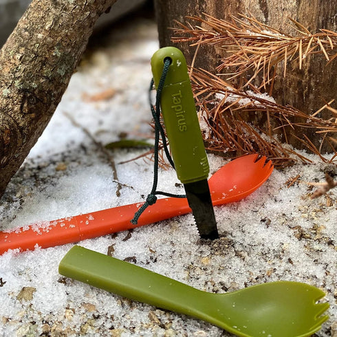 Tapirus Spork Tactical Orange | BPA Free Spoon Fork, Stainless Steel Knife and Fire Starter | 3 in 1 multipurpose utensil | Outdoor hiking, campin...