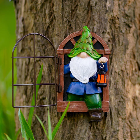 Gnome Tree Hugger Garden Gnome Statue 5.6 inches Elf Out The Door Tree Hugger, Garden Peeker Art Décor for Tree Trunk Fence Yard Garden Sculptures...