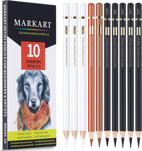 MARKART Charcoal Pencils for Drawing, 10 Pack Black & White Charcoal Pencils for Sketching, Shading, Blending, Artist Pencil for Beginners & Artis...