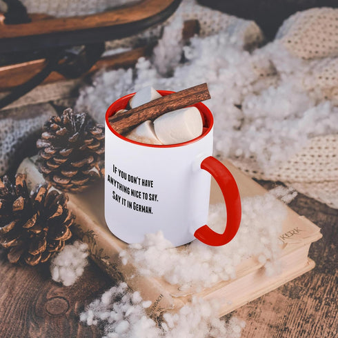 3dRose mug_221860_5 If you don't have anything nice to say say it in German - Two Tone Red Mug, 11oz...