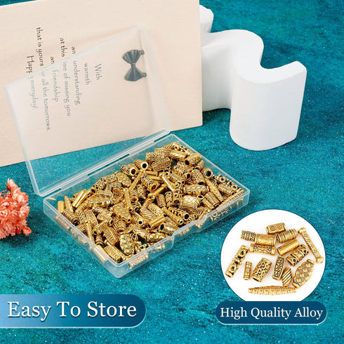 Craftdady 150Pcs Antique Gold Tube Bar Spacer Beads Tibetan Metal Column Barrel Drum Beads for Jewelry Crafts Making Hole:1-3.5mm...