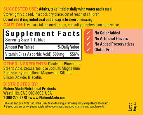 Nature Made Vitamin C 500 mg, Dietary Supplement for Immune Support, 100 Tablets, 100 Day Supply...