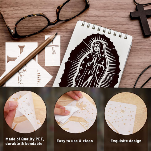Chapel Stencils for Painting Reusable - 16 Pieces Captivating Virgin Cross Crafts for Wall Wood Greeting Card Paper Window DIY Creative Partner...
