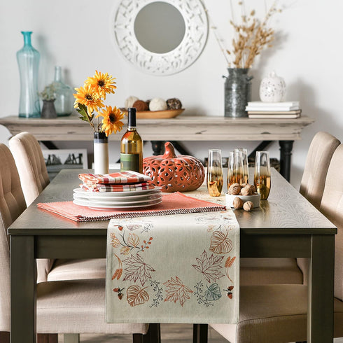 DII Fall Table Decorations Indoor Décor, Thanksgiving, Reversible Table Runner, 14x72, Autumn Leaves...