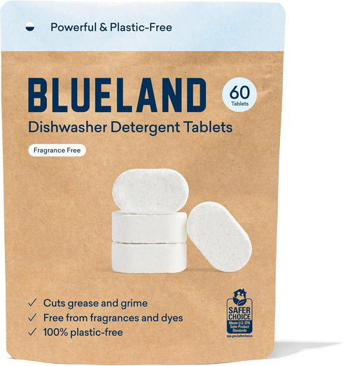 BLUELAND Dishwasher Detergent Tablet Refill 60 Count- Plastic-Free & Eco Friendly Alternative to Liquid Pods or Sheets - Natural, Sustainable - 60...