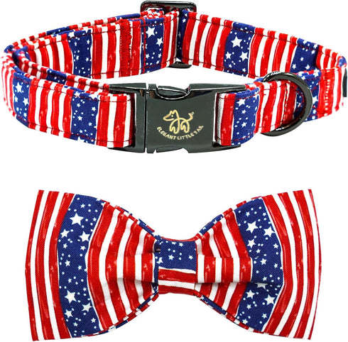 Elegant little tail Independence Day Dog Collar, Holiday Pet Collar with Bow Dog Durable Patriotic Dog Collars Pet Gift Adjustable Dog Collar for ...