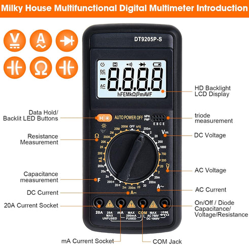 Digital Multimeter Tester, Multimeter Tester Pocket Voltmeter, Multi Tester Digital, Electric Tester with Backlight LCD Data Hold, Voltage Tester ...
