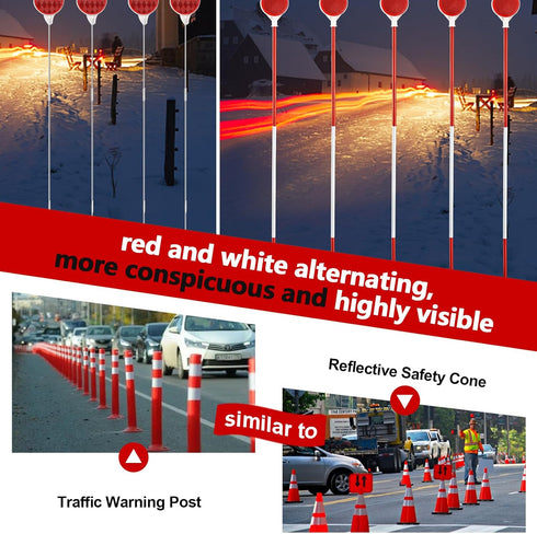 Reflective Driveway Markers - 50”High Visiblility Driveway Reflectors Double Sided with Red & White Extra Thick Stainless Steel Pole - Rustproof f...
