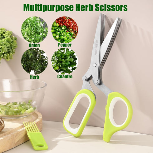 Herb Scissors with 5 Blades and Cleaning Comb,Multipurpose Steel Stainless Salad Kitchen Shears for Food,Chopping Chive,Vegetables,Onion,Rosemary,...