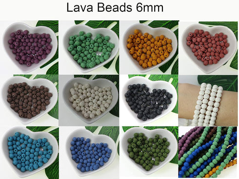 Pamir Tong 500pcs 6mm Bracelet Beads Kit Round Loose Lava Beads Natural Stone & Glass Beads Set for Diffuser Essential Oils Bracelets DIY Jewelry ...