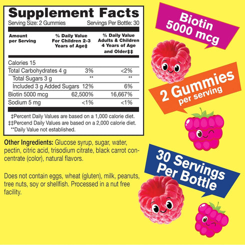 Biotin Gummies for Kids 5000 mcg - Supports Hair Growth, Skin Health, and Nails - Natural Sourced Flavors - GMO Free, Gluten Free - Gummy for boys...