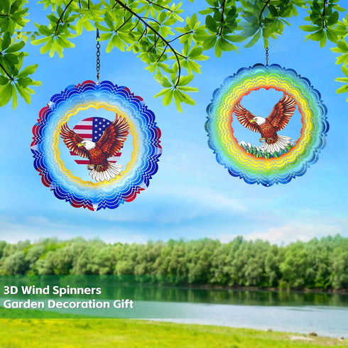 Wind Spinners-12 inch 3D Stainless Steel Eagle Hanging Wind Spinner Metal Wind Catchers Kinetic Sculpture for Lndoor,Outdoor Decor, Yard Art, Gard...
