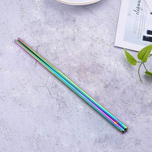 Rainbow 304 Stainless Steel Chopsticks -Reusable Multicolor Lightweight Stainless Steel Polished Chopsticks - Metal Chopsticks 5 Pairs Set with Ca...