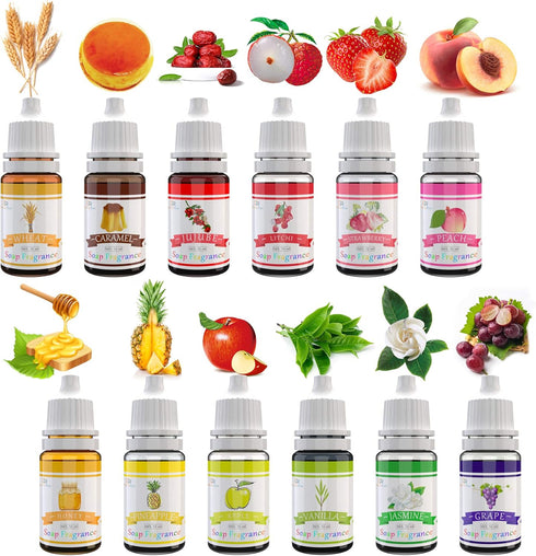 Soap Fragrance Oil - 12 Liquid Soap Scents Set for Bath Bomb Making, Soap Making Supplies, DIY Slime - Concentrated Food Grade Soap Flavoring Bath...